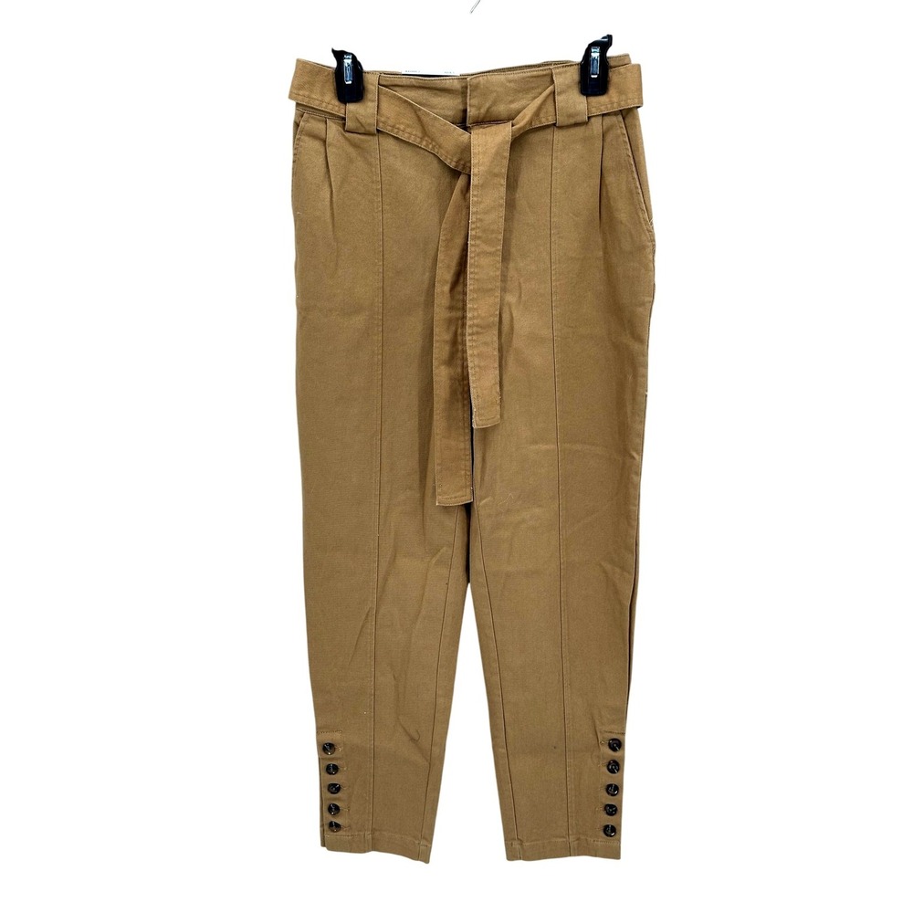 Who‎ What Wear Pants Womens 4 Bronze Tapered Ankle Belted Cotton Stretch Preppy
